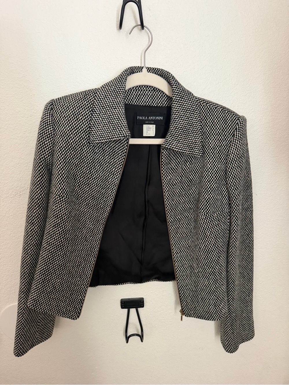 Vintage Paola Antonini Italy Wool Silk Cashmere Cropped Houndstooth Jacket Sz 6